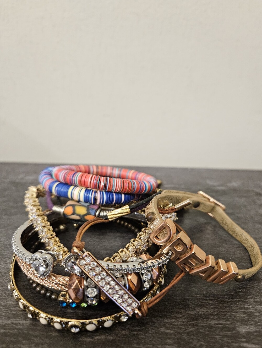 Multi-Layered Bracelet Bundle- Leather, Cord, Beads, Rose Gold & Charms